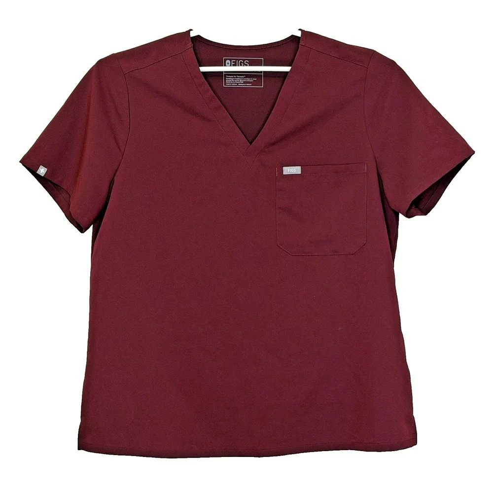 FIGS Technical Collection Scrub Top Womens XL Maroon V-Neck Short Sleeve FW1000